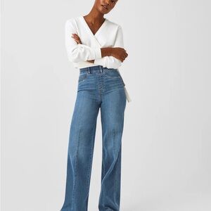 NWT SPANX Vintage Indigo Seamed Front Wide Leg Jeans Large Tall